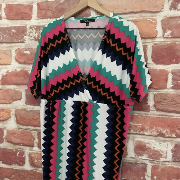 Caleaas Dress Women's Large Multicolor Striped Abstract Stretchy Casual Popover - Picture 3 of 8